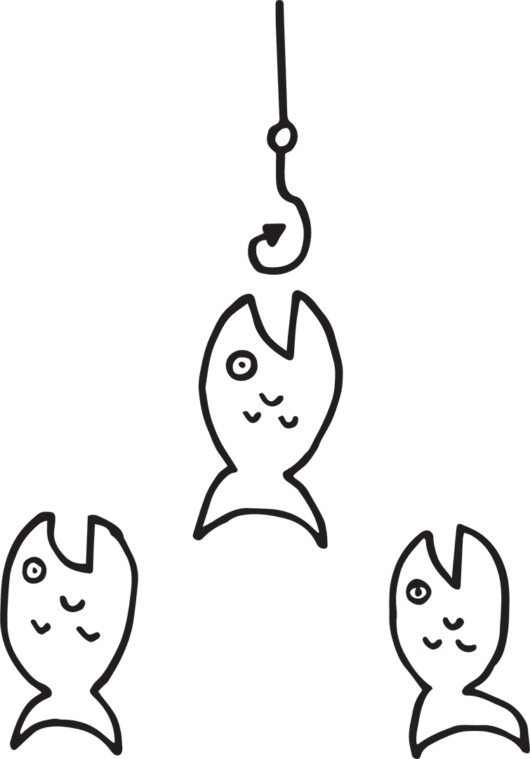 Playful Transparent Fish and Hook Doodle Illustration