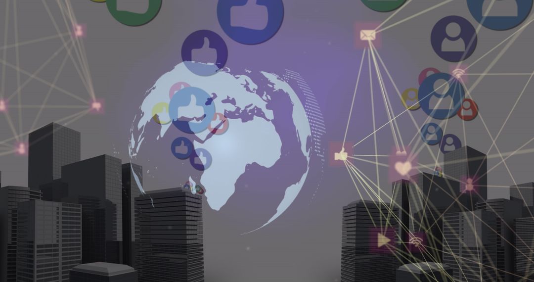 Global Network & Social Media Integration over Cityscape