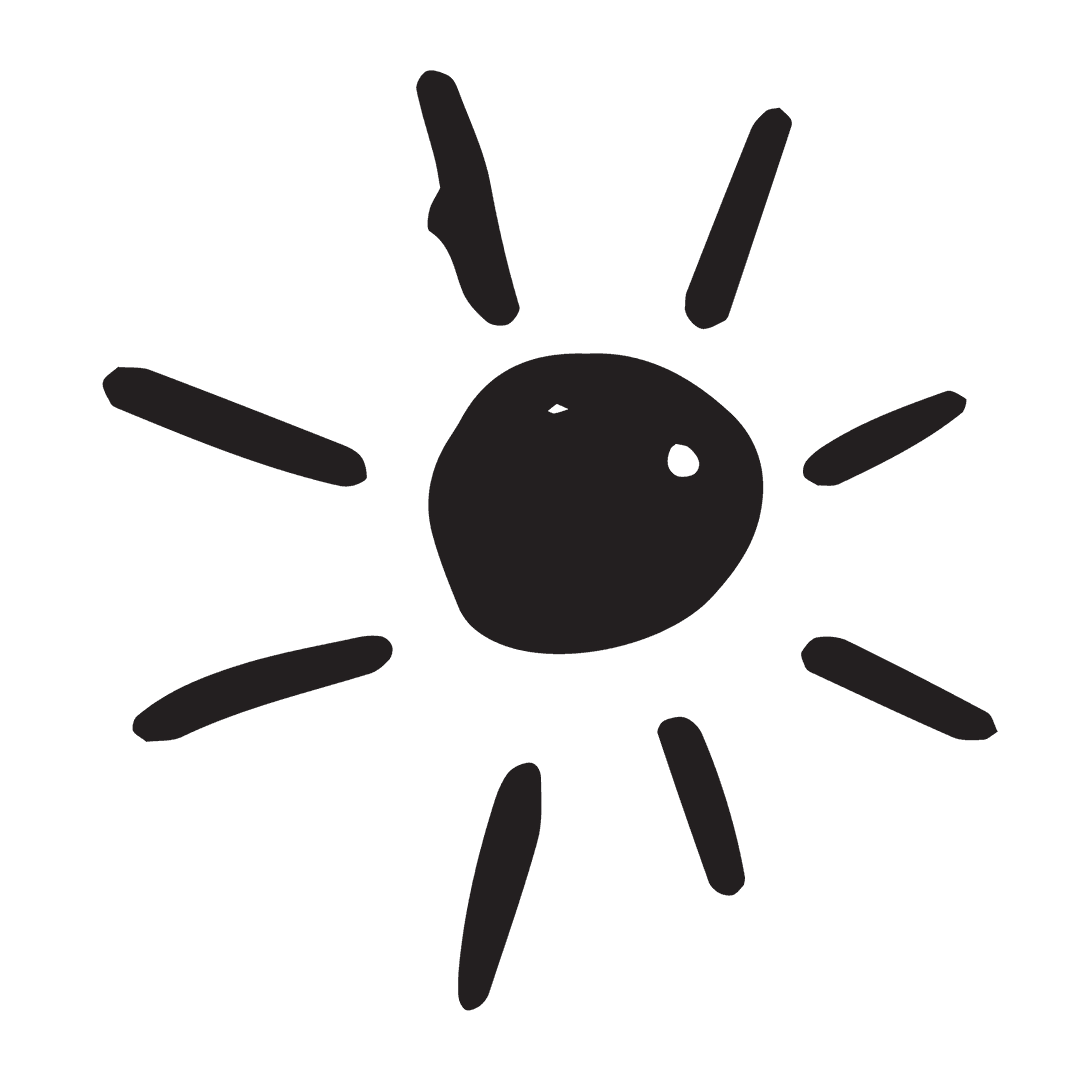 Hand-Drawn Black Sun Icon on Transparent Background