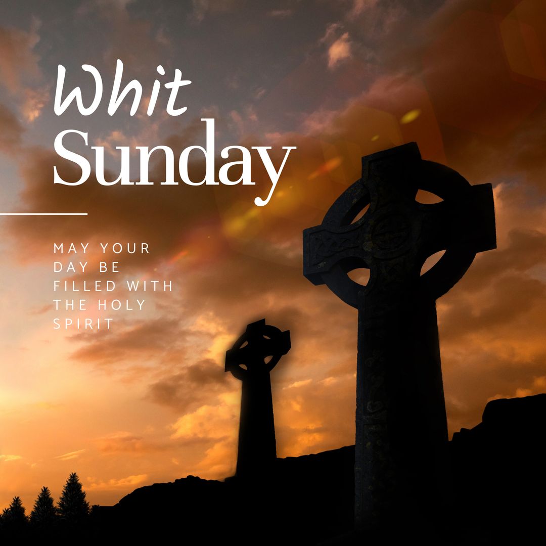 Whit Sunday Banner with Christian Crosses at Sunset