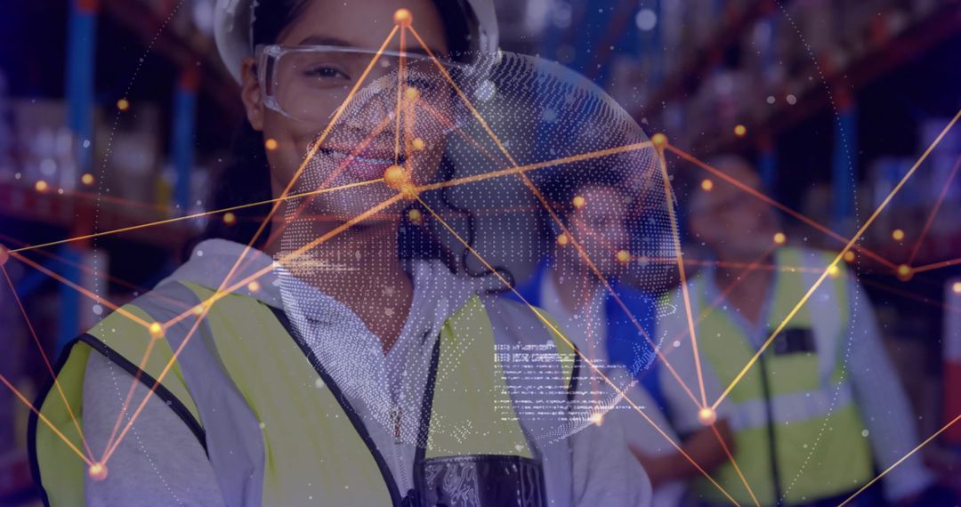 Worker Utilizing Smart Technology in Modern Warehouse