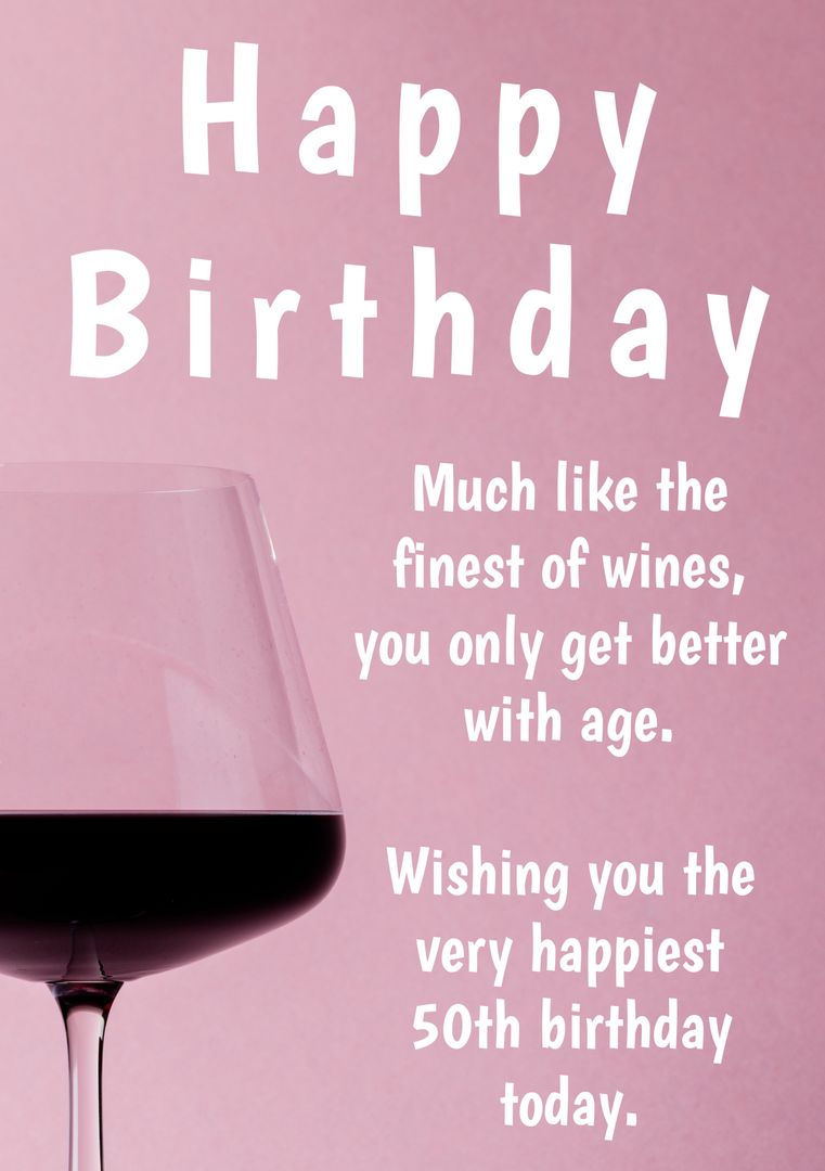 Happy 50th Birthday With Wine Glass on Pink Background - Download Free Stock Templates Pikwizard.com
