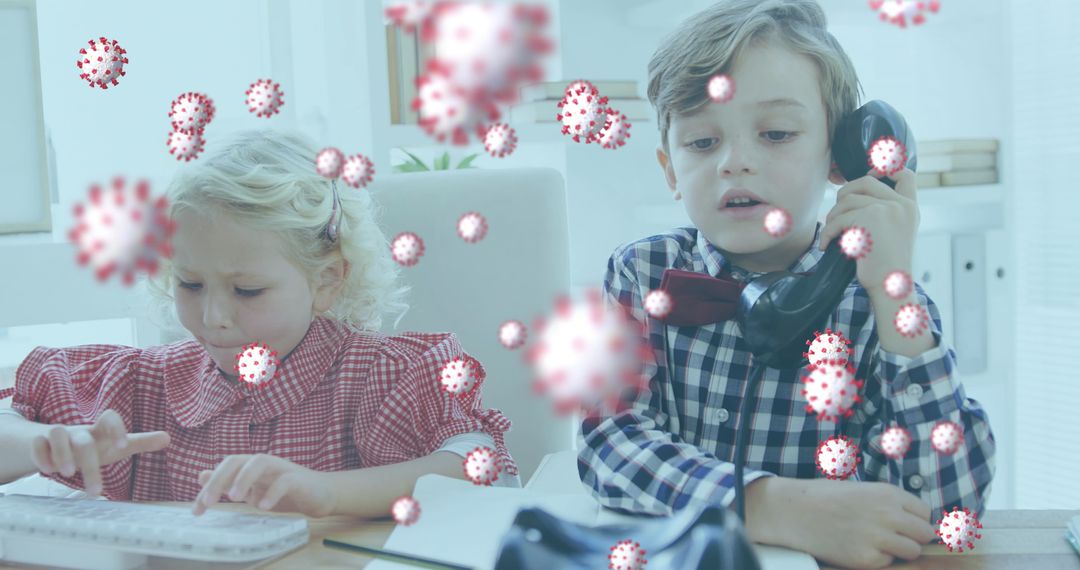 Children Office Workers Surrounded by Virus Cells Concept