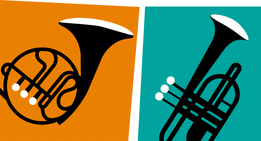 French Horn and Trumpet with Transparent Background Vector Art