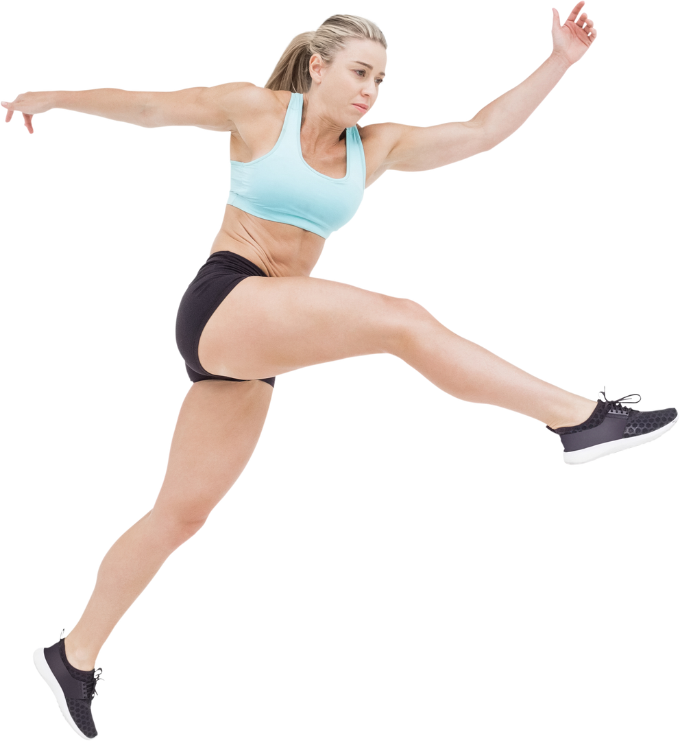 Dynamic Jumping Female Athlete Isolated Transparent Background - Download Free Stock Images Pikwizard.com