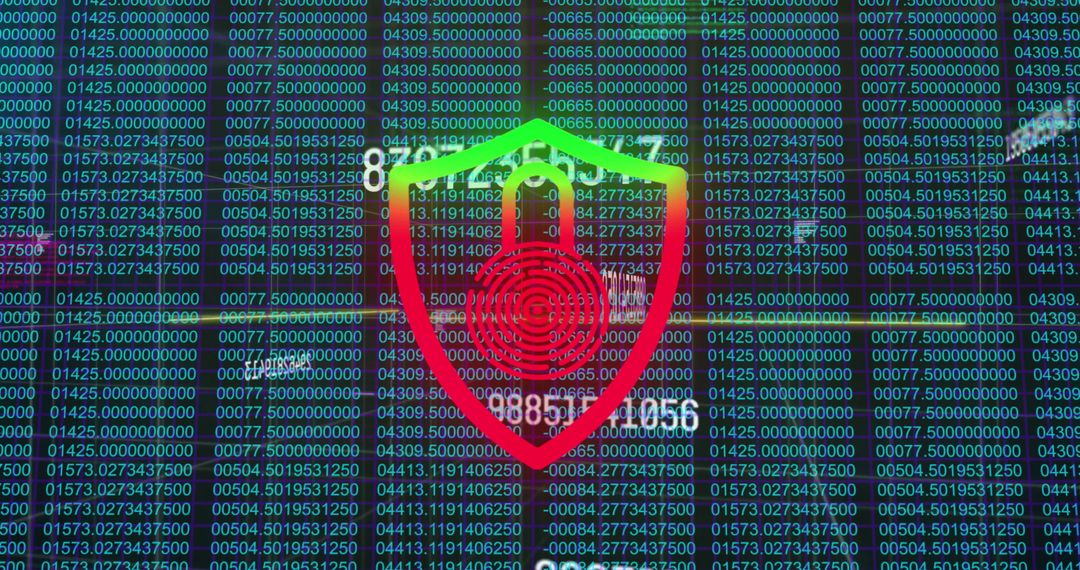 Futuristic Cybersecurity Encryption Shield on Digital Screen