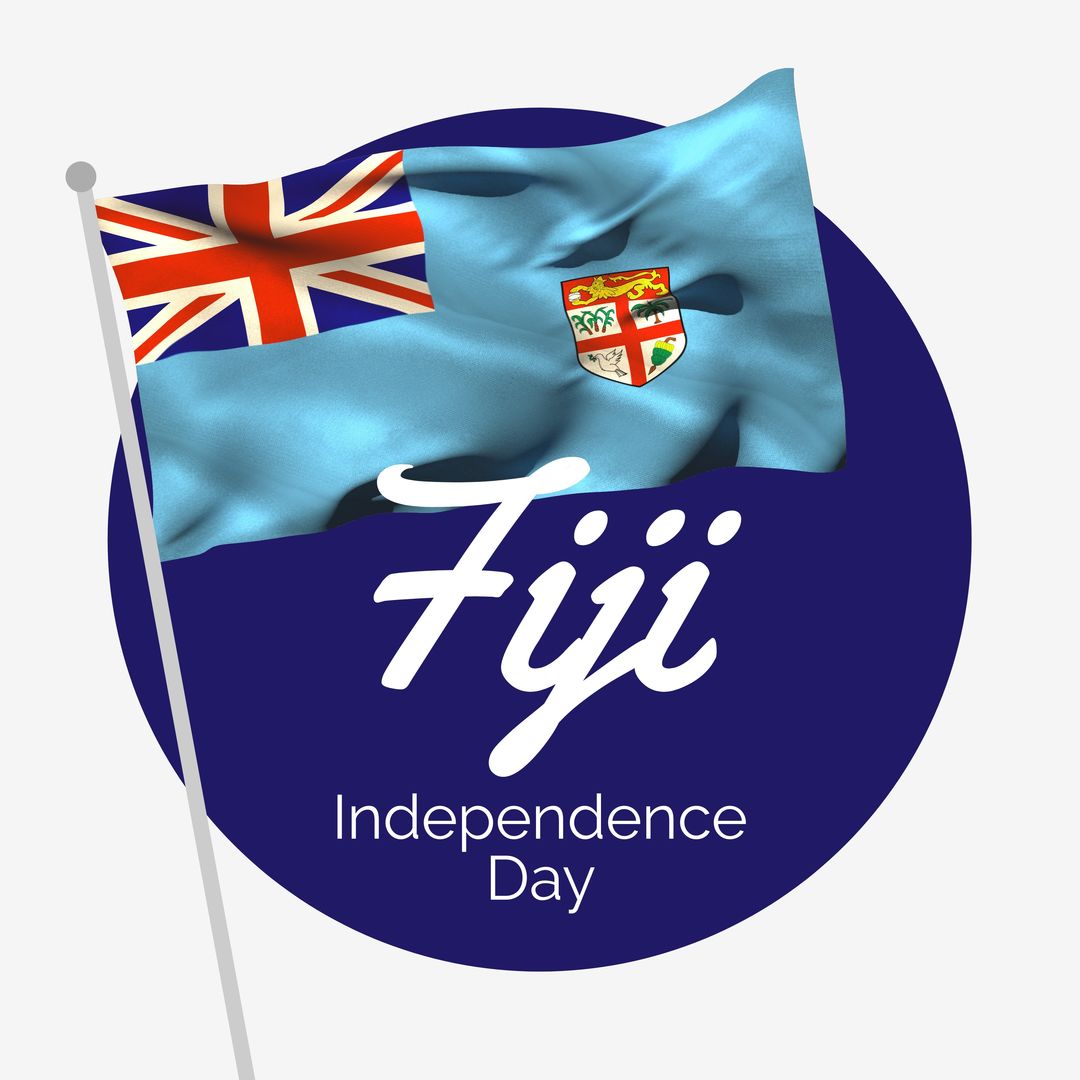 Illustration of fiji independence day text and fiji national flag in blue circle on white background - Download Free Stock Templates Pikwizard.com