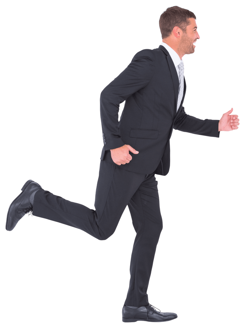 Happy Businessman Running Quickly on Transparent Background