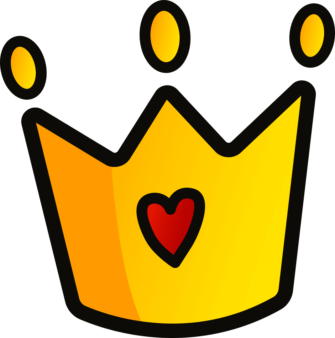 Golden Gradient Crown with Heart on Transparent Background