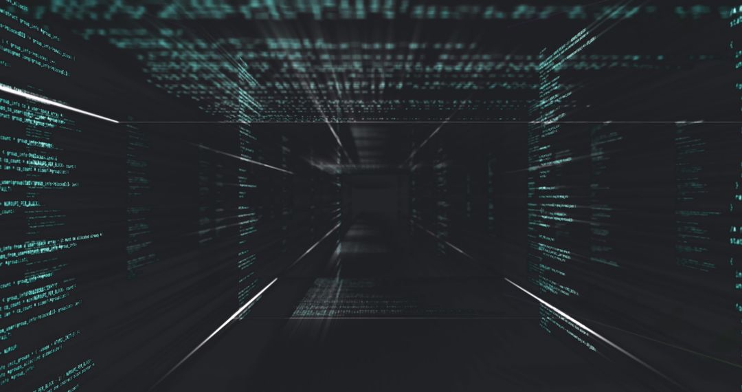 Matrix-Like Digital Code Tunnel with Glowing Light