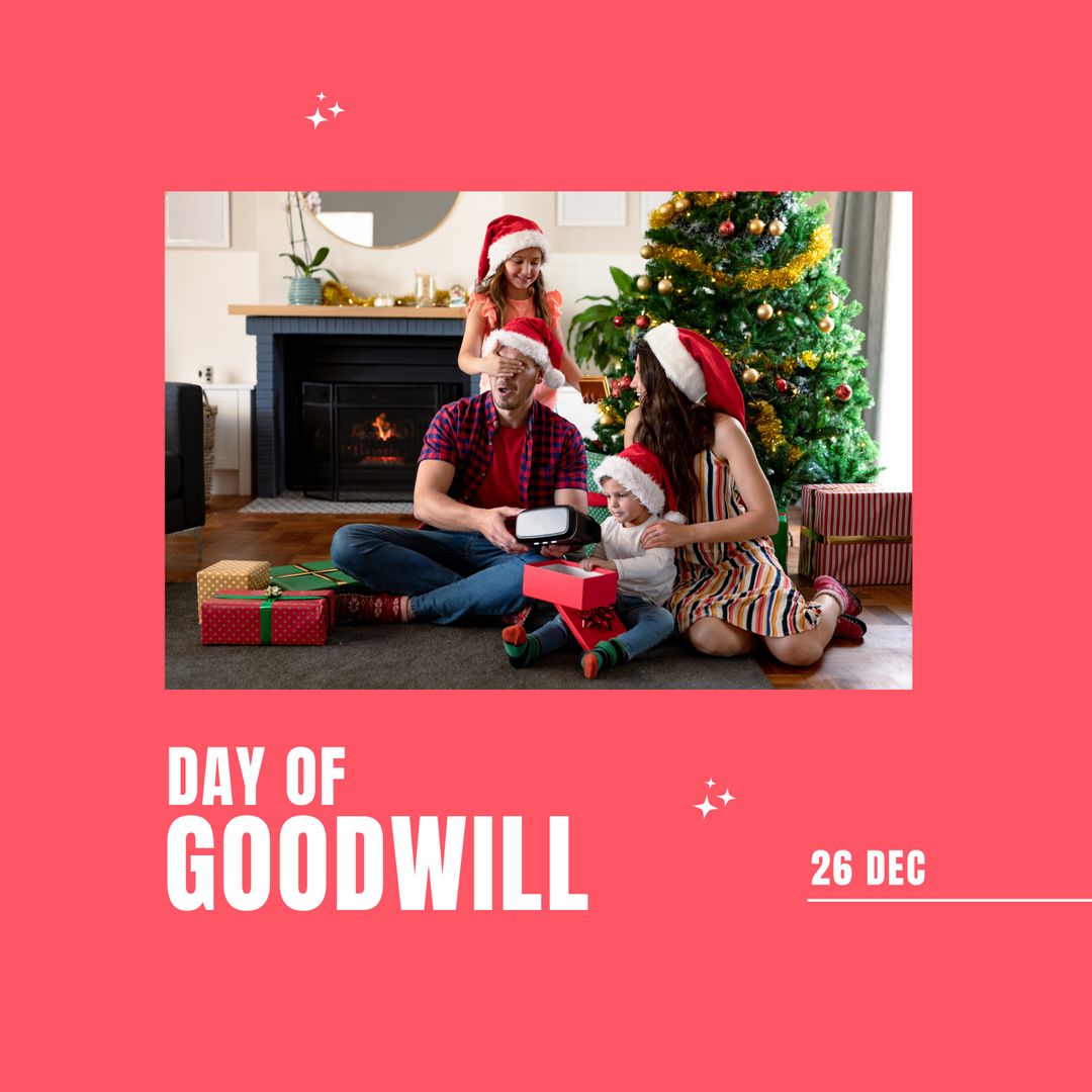 Family Celebrating Day of Goodwill in Christmas Spirit