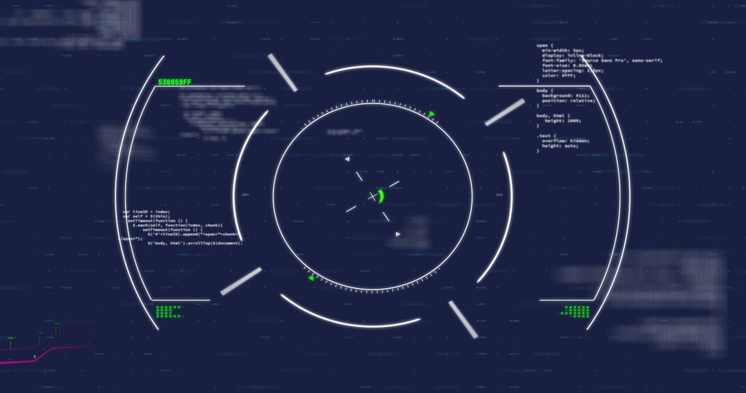 Futuristic digital interface with radar display and data processing