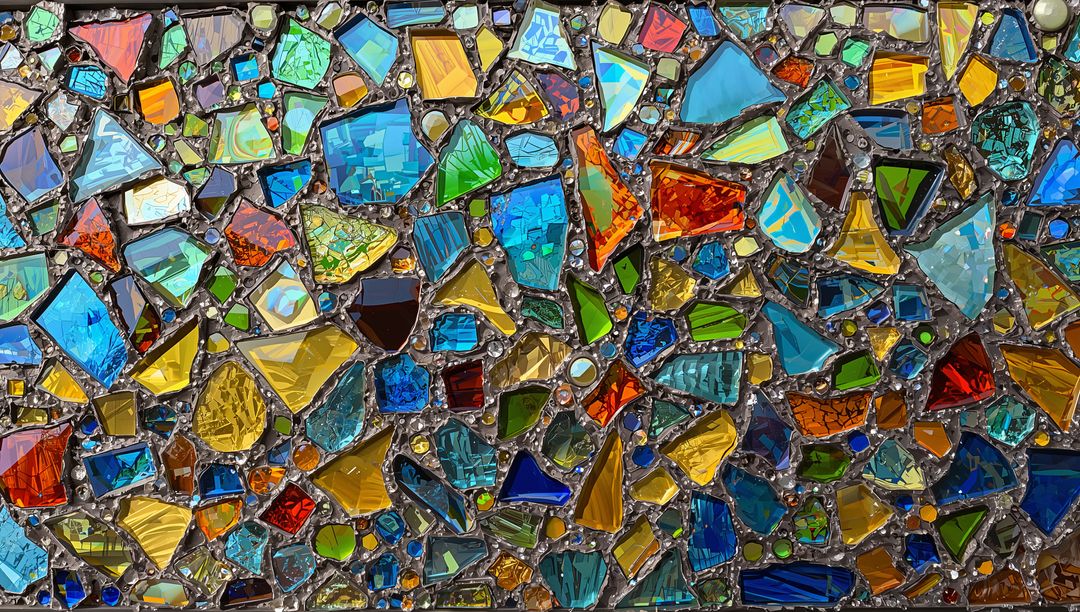 Vibrant Glass Mosaic with Multicolored Shards in Abstract Design
