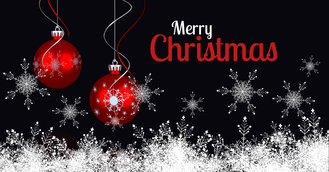 Festive Red Christmas Ornaments with Snowflakes Background