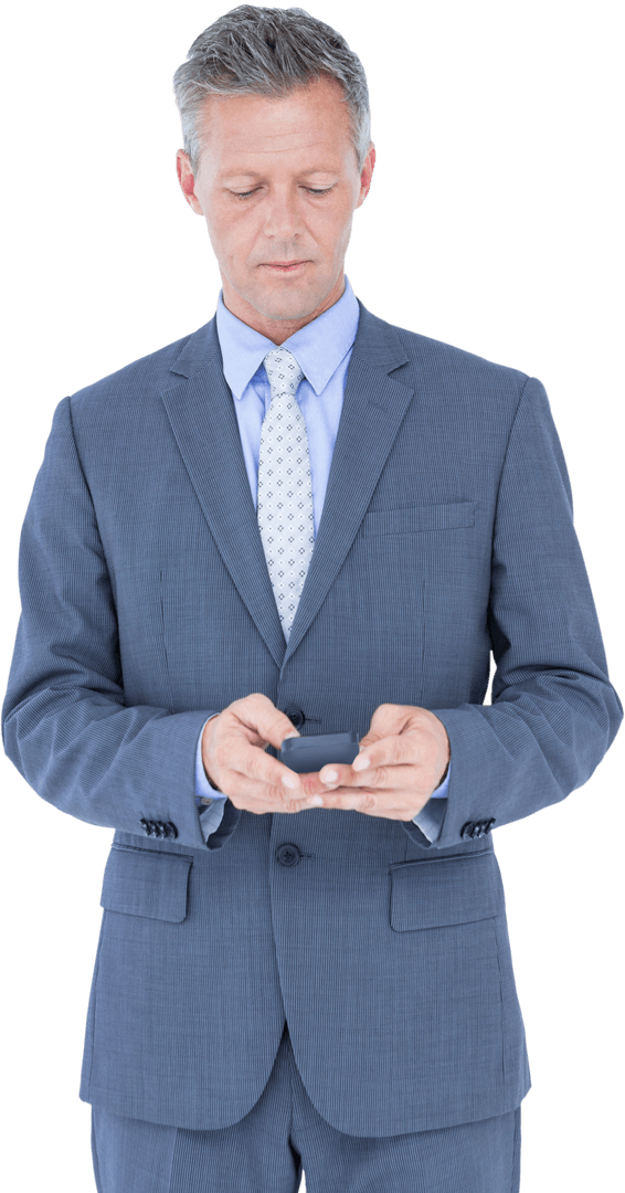 Mature Businessman Texting on Transparent Background