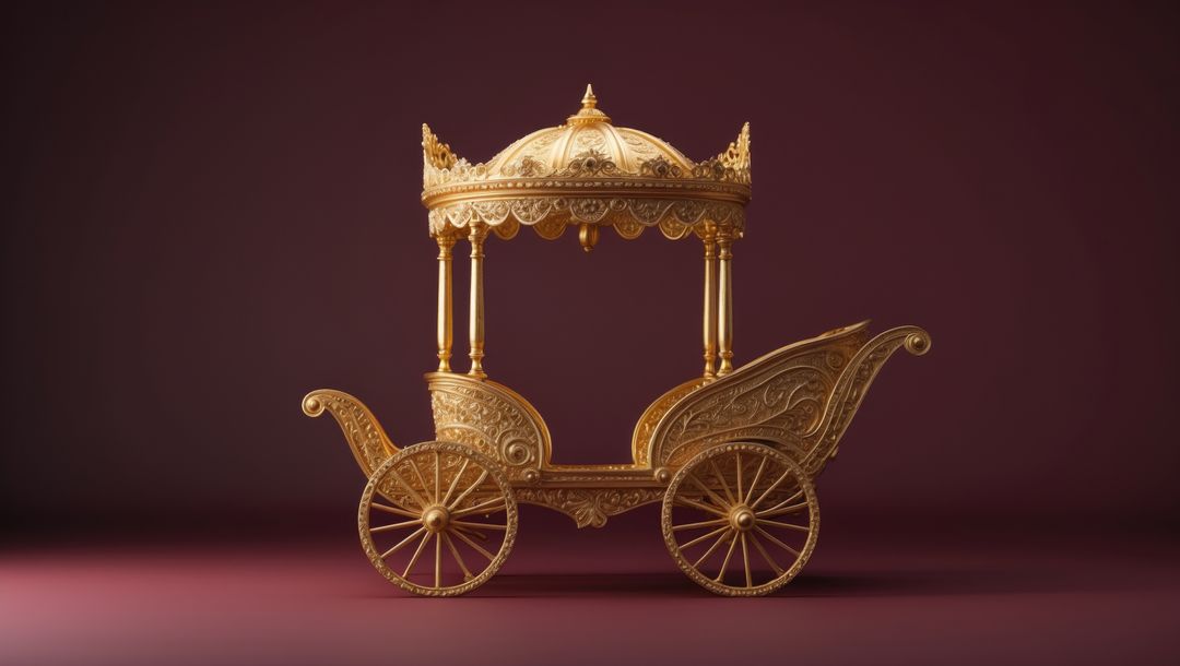 Ornate Golden Carriage with Vintage Design on Studio Platform