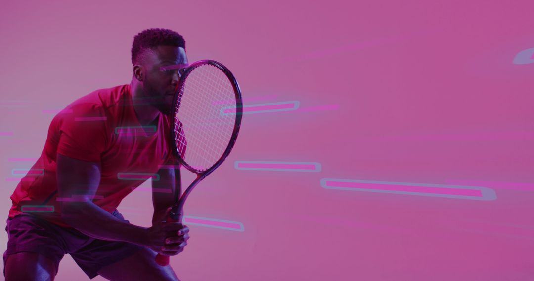 Male Tennis Player in Pink Lighting with Futuristic Effects - Free Images, Stock Photos and Pictures on Pikwizard.com