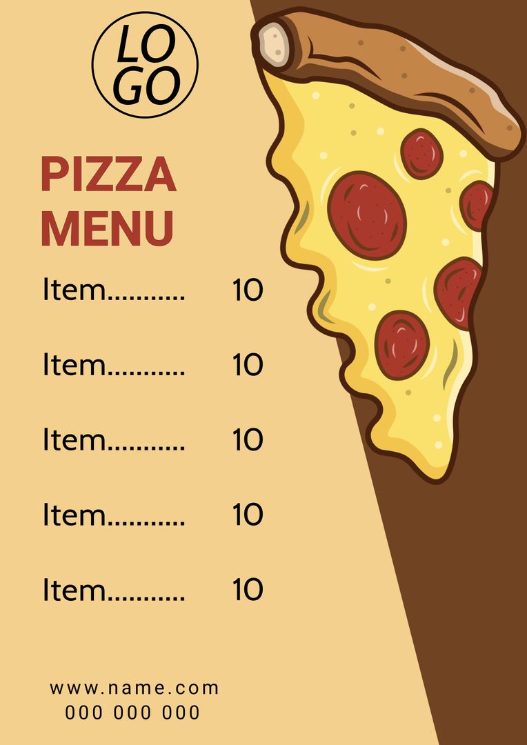 Illustrated Pizza Menu with Logo and Pepperoni Slice - Download Free Stock Templates Pikwizard.com