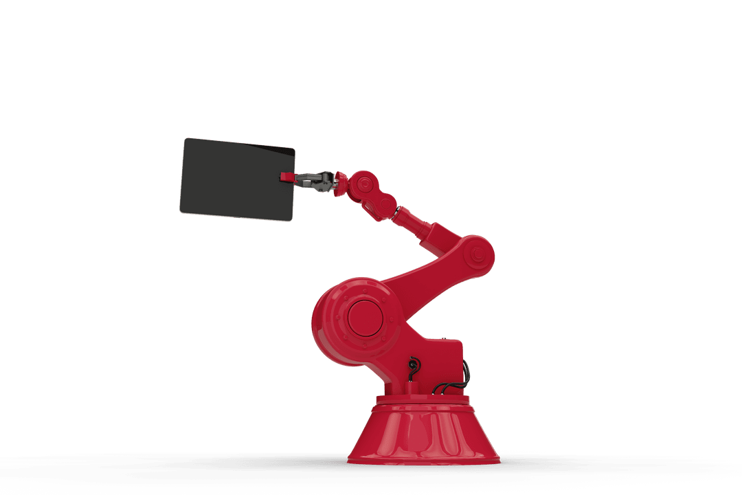 Red Robot Arm Holding Tablet on Transparent Background for Tech Design - Download Free Stock Images Pikwizard.com