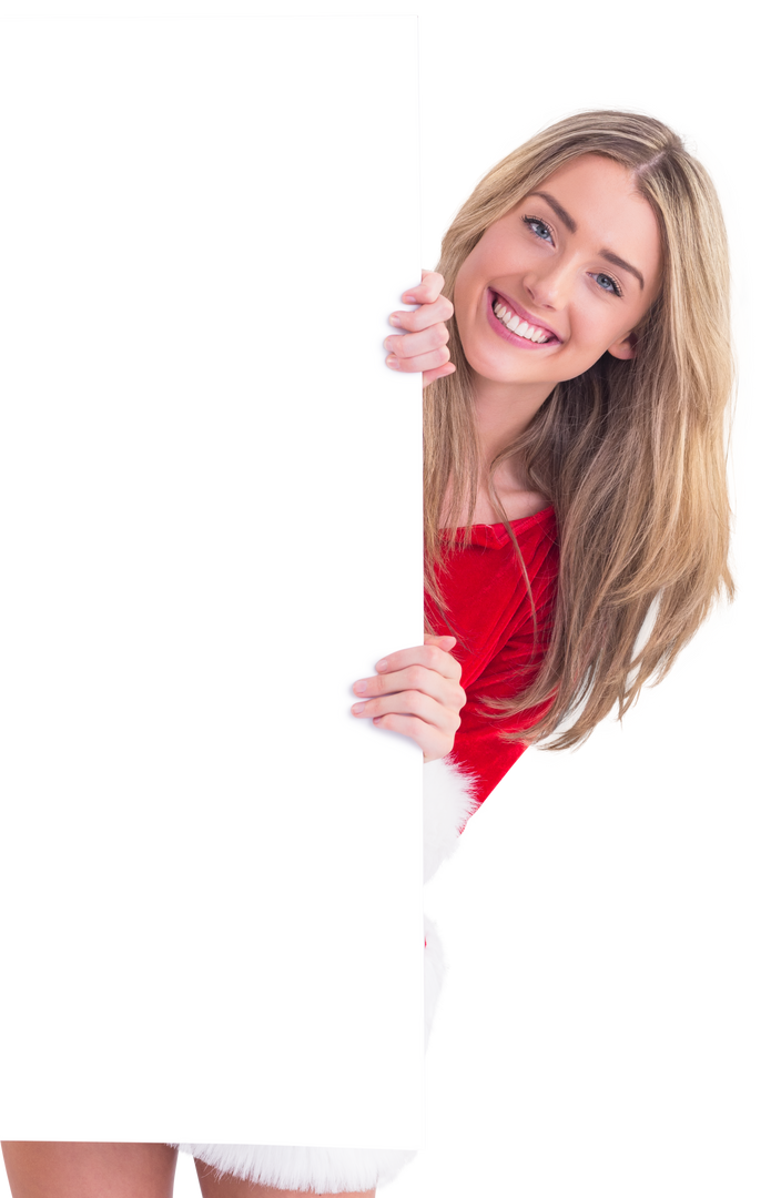 Smiling Transparent Santa Girl Holding Blank Poster - Download Free Stock Images Pikwizard.com