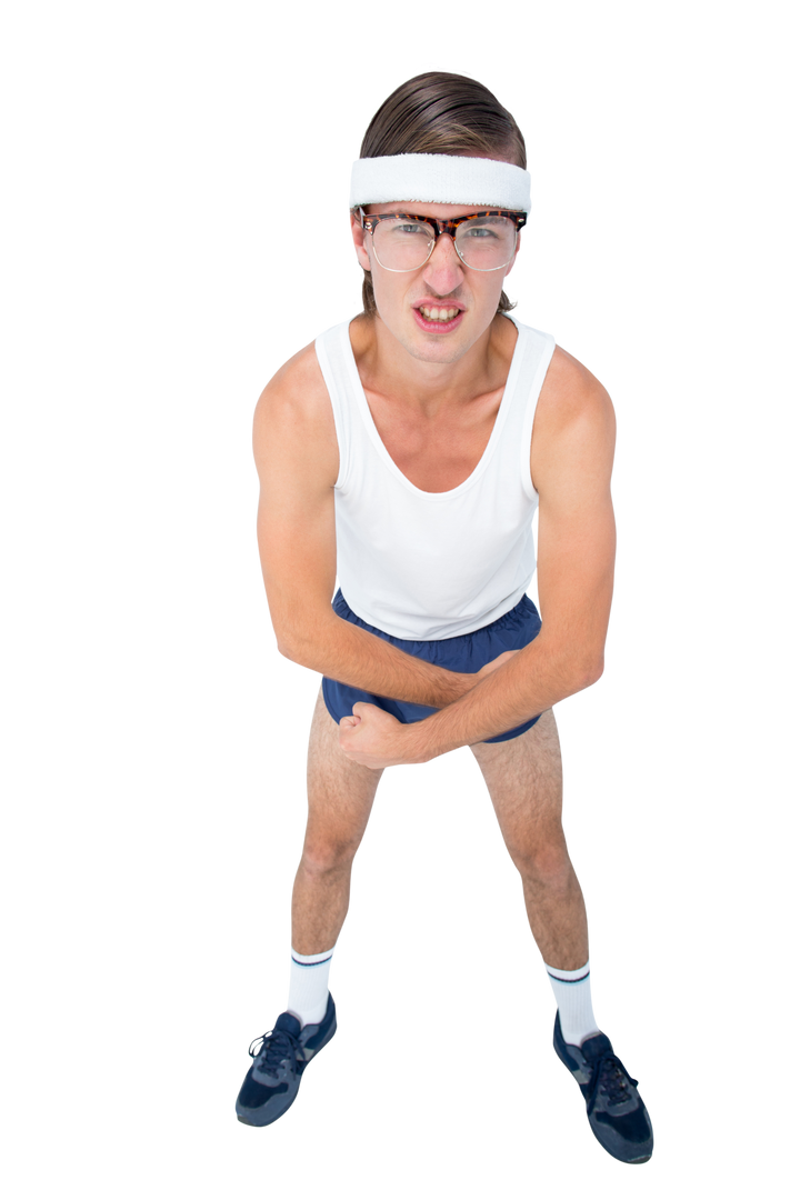 Funny Transparent Geeky Hipster in Sportswear with Headband Posing - Download Free Stock Images Pikwizard.com