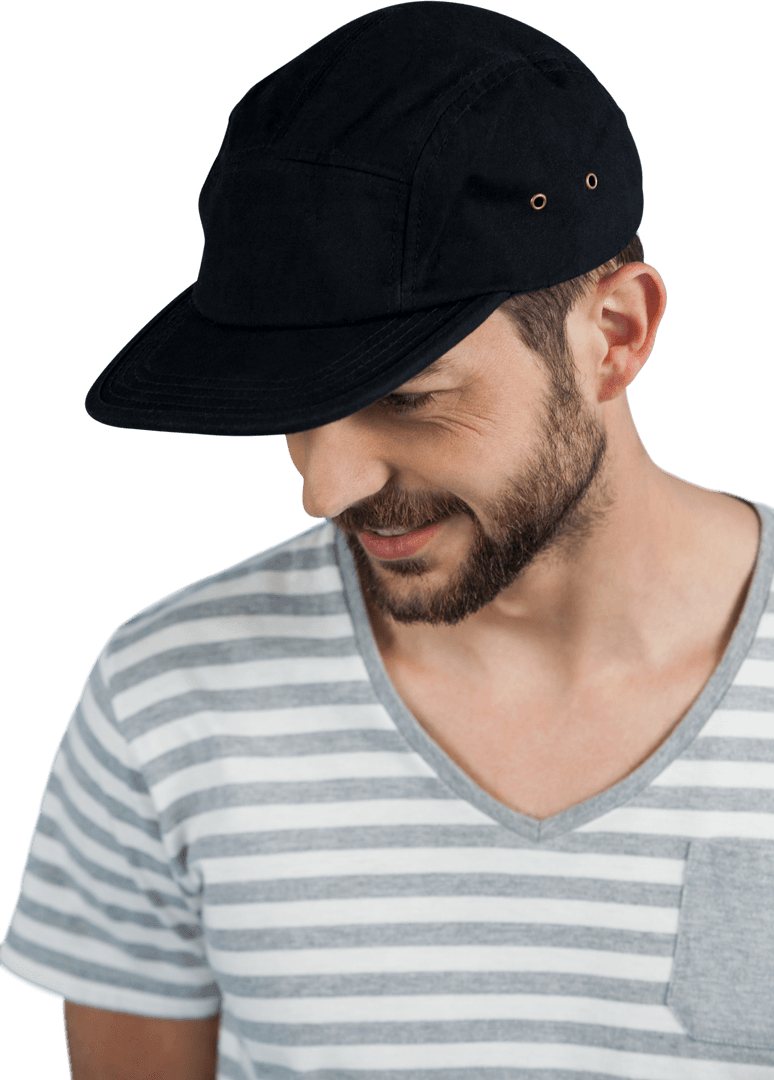 Caucasian Man in Black Cap Smiling on Transparent Background