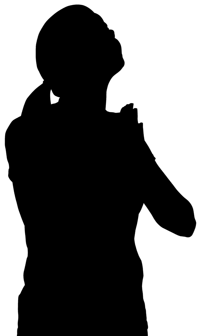 Silhouette of Woman with Folded Hands Looking Up