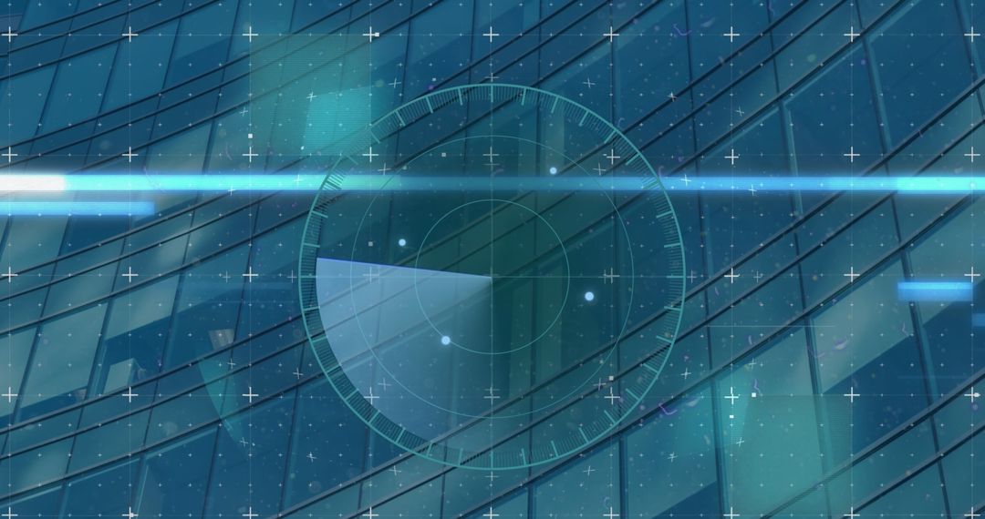 Futuristic Digital Interface Over Modern Architecture