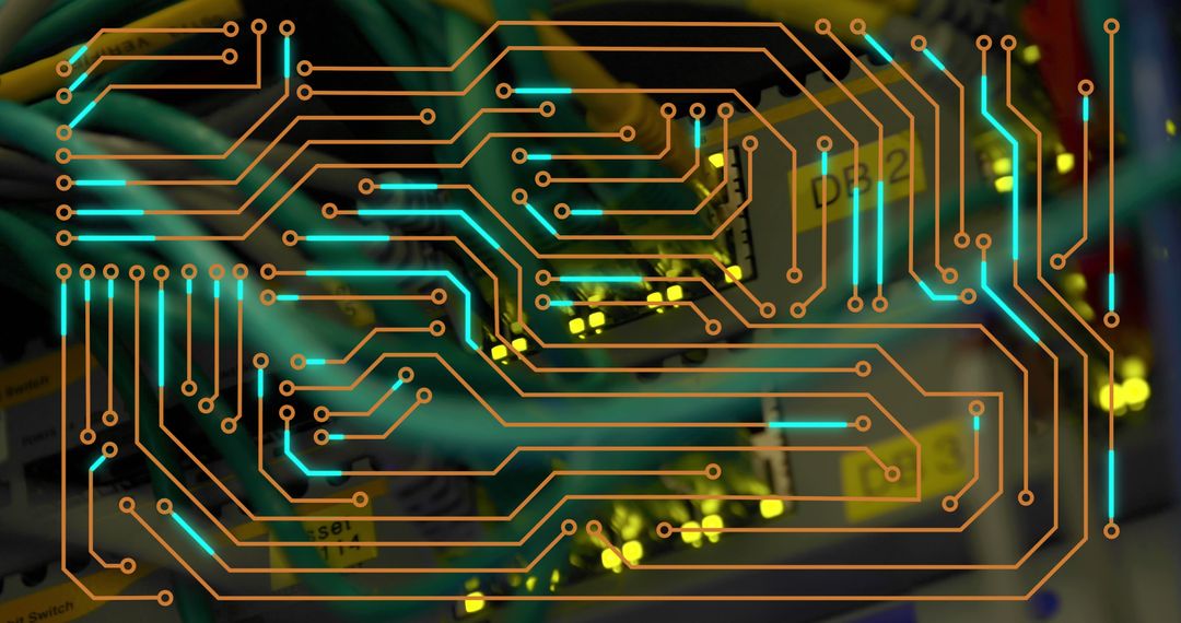 Digital Circuit Board Overlay on Data Server Room
