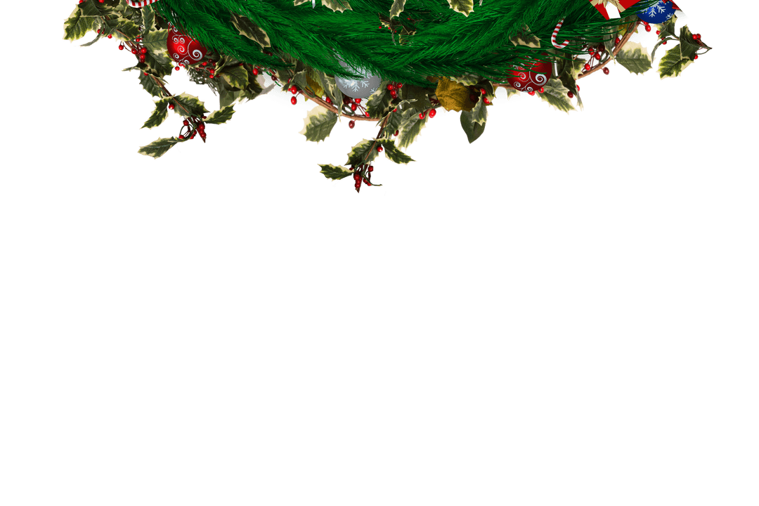 Christmas Wreath with Ornaments on Transparent Background