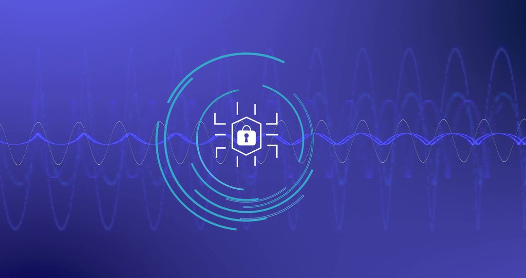 Cyber Security Network with Data Waves and Padlock Icon