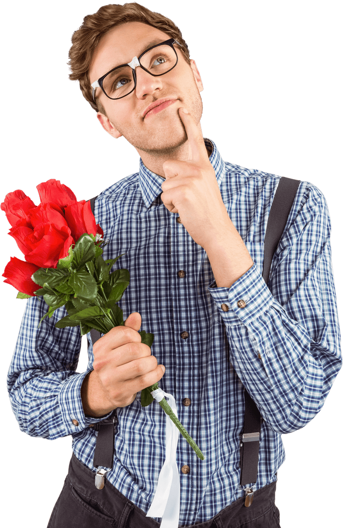 Geeky Hipster with Roses on Transparent Background