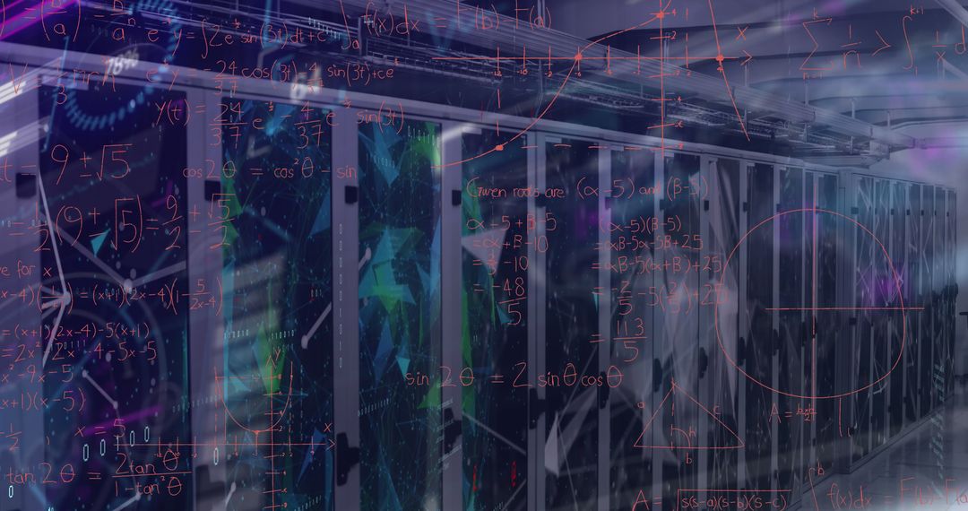 Complex Data Processing Overlaying Modern Server Room