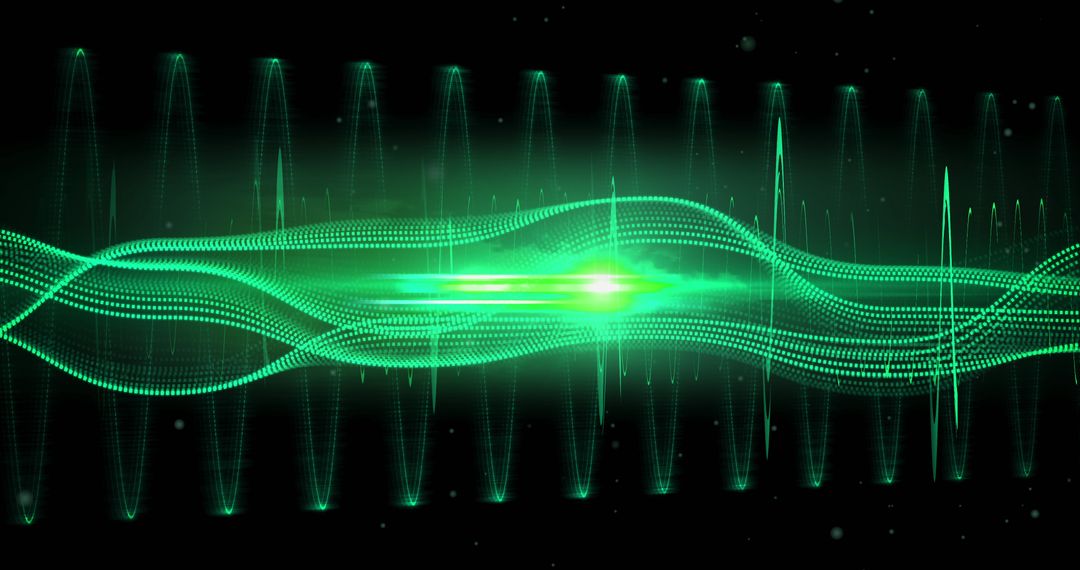 Green Neon Network Waves on Dark Background