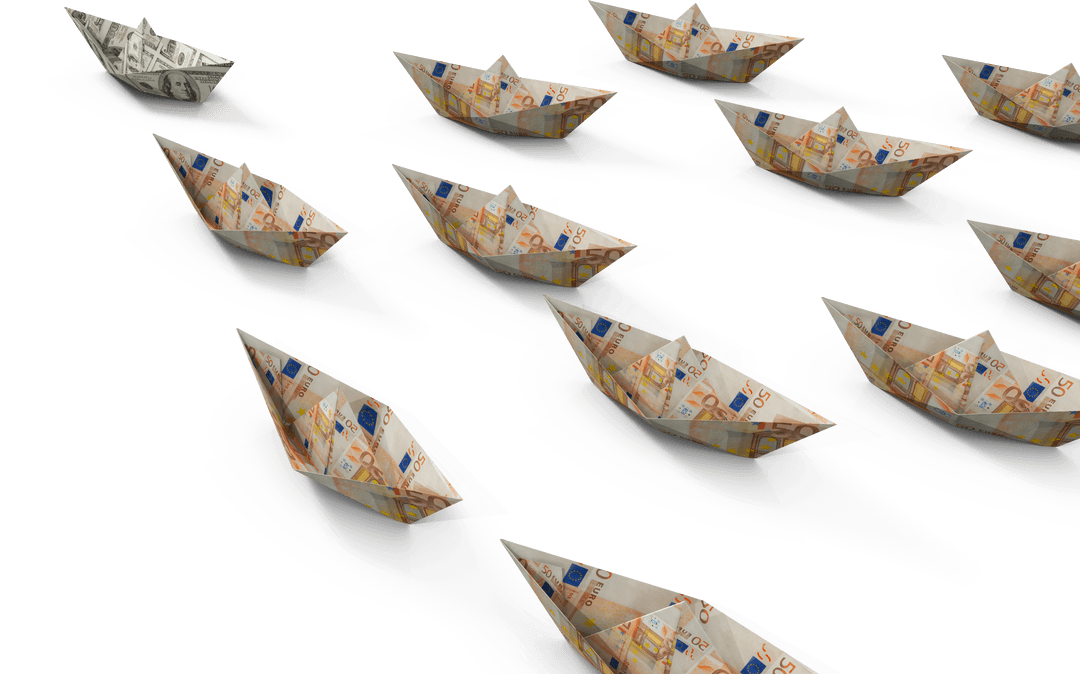 Paper Boats Crafted from Currency on Transparent Background