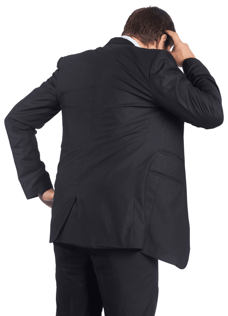Thoughtful Caucasian Businessman Scratching Head on Transparent Background
