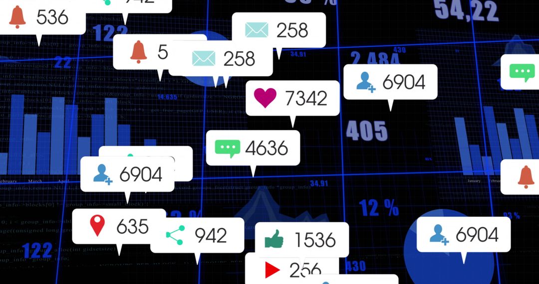 Digital Interaction Icons Overlaying Data Analytics Charts
