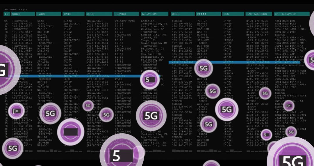 5G Connectivity Symbols Overlay on Data Table