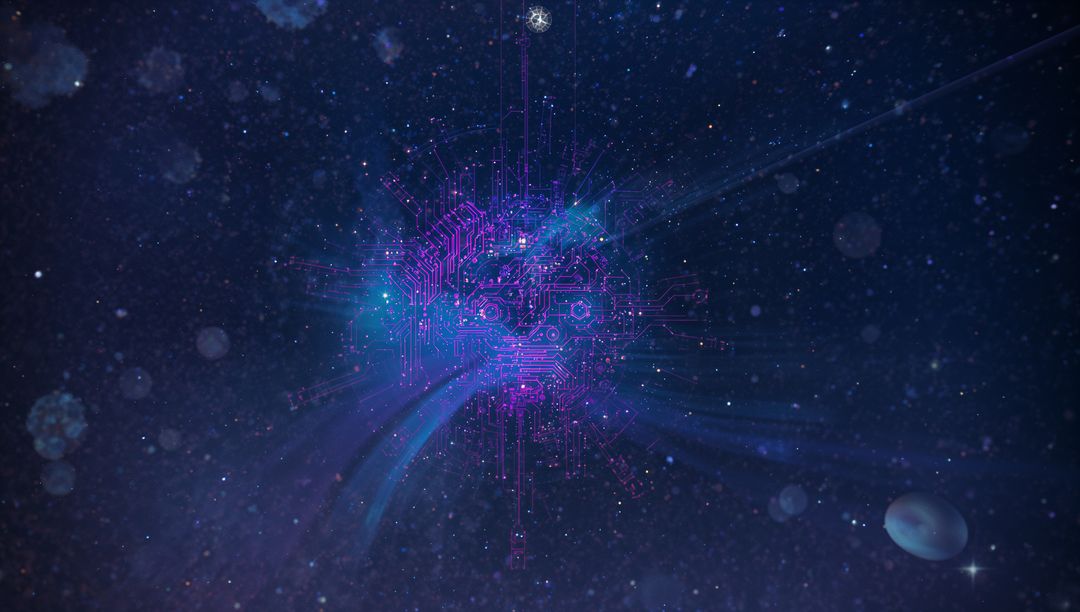 Floating Neon Glow CPU Circuit in Space: Futuristic Techscape