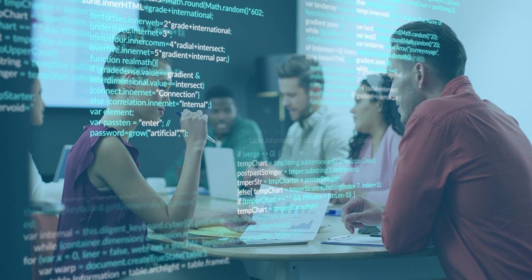 Software Team Reviewing Code Collaboration in Modern Office