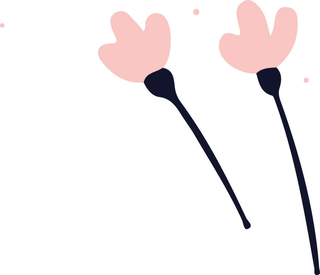 Stylized Blossoms With Sparkles on Transparent Background