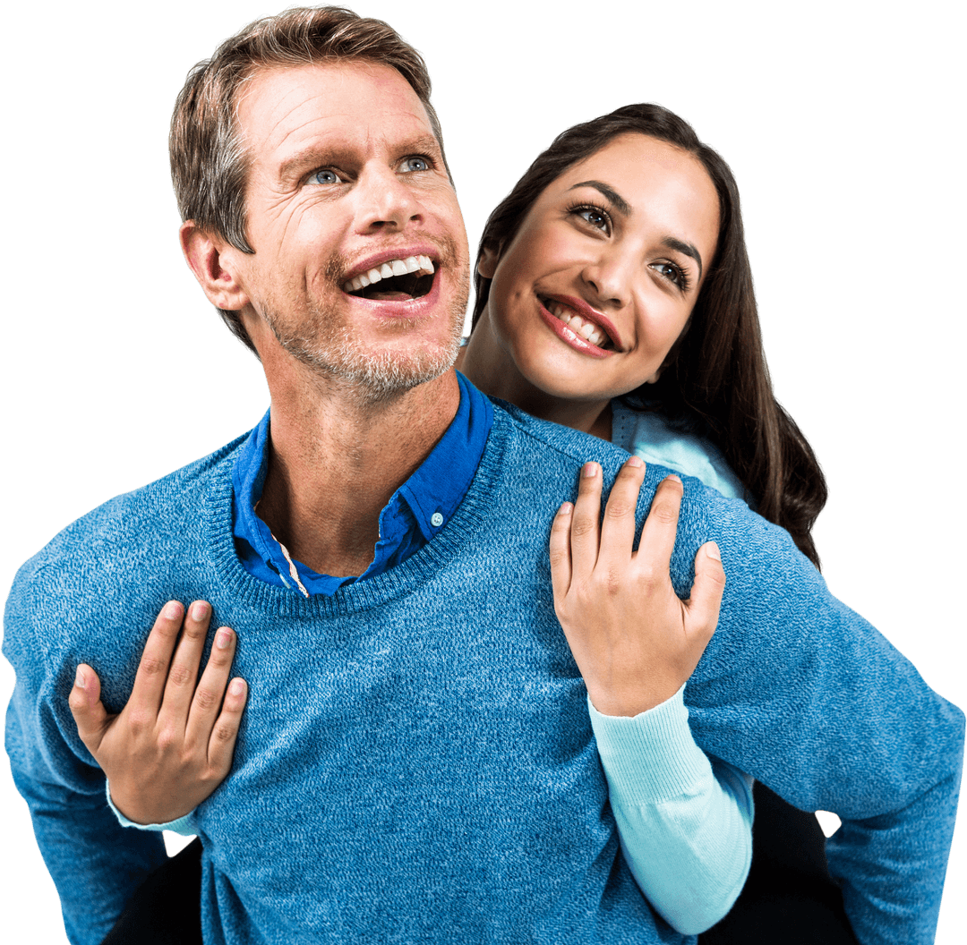 Cheerful Couple Embracing Playfully with Transparent Background