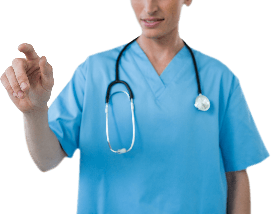 Transparent Mid Section of Nurse Touching Digital Interface