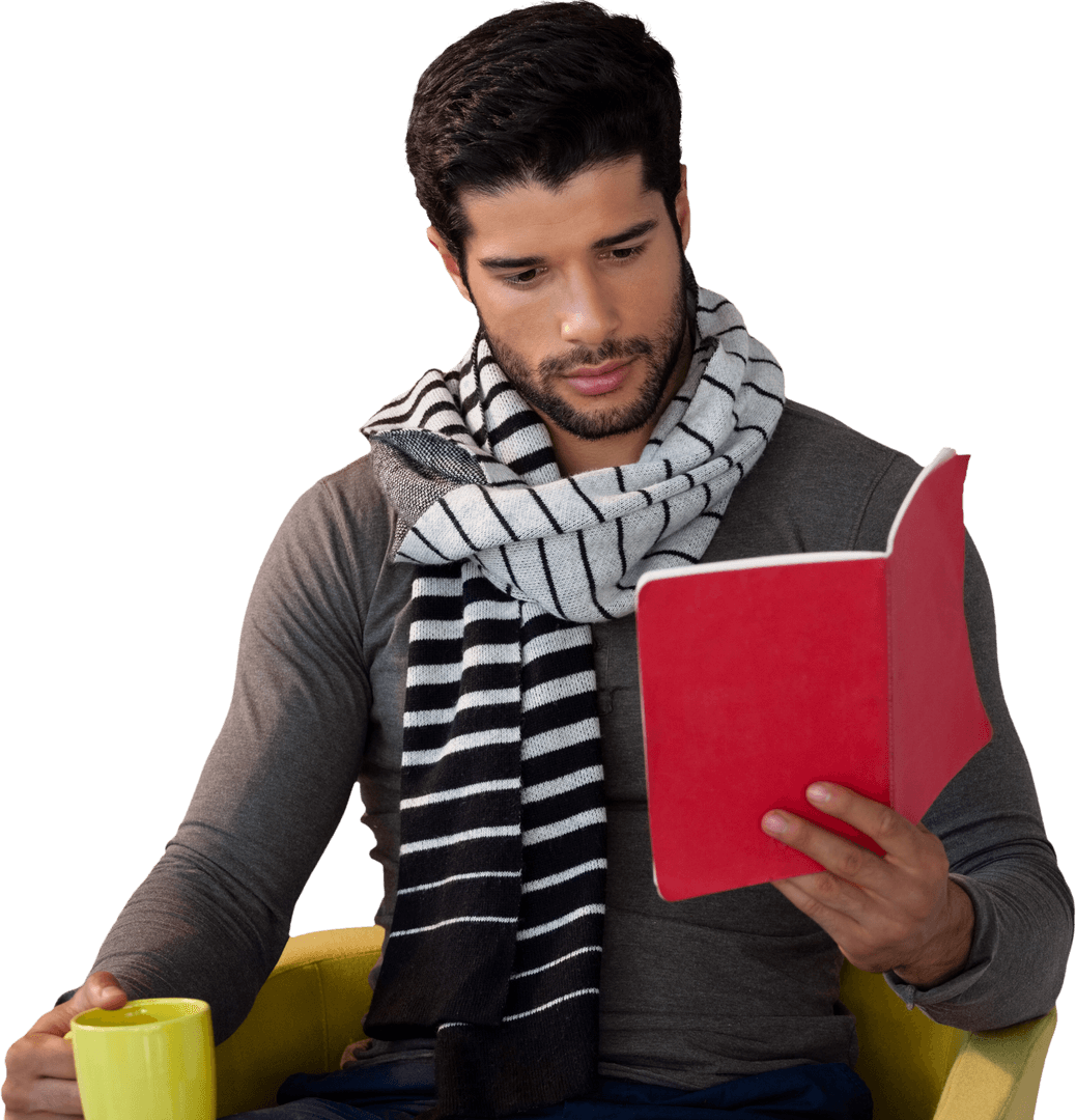 Transparent Image of Stylish Man Reading with Mug