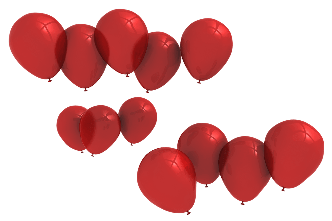 Inflated red balloons on transparent background for party design