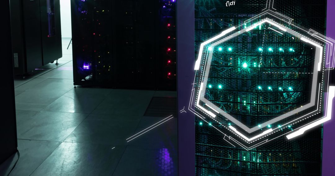 Futuristic Digital Interface in Data Center Server Room