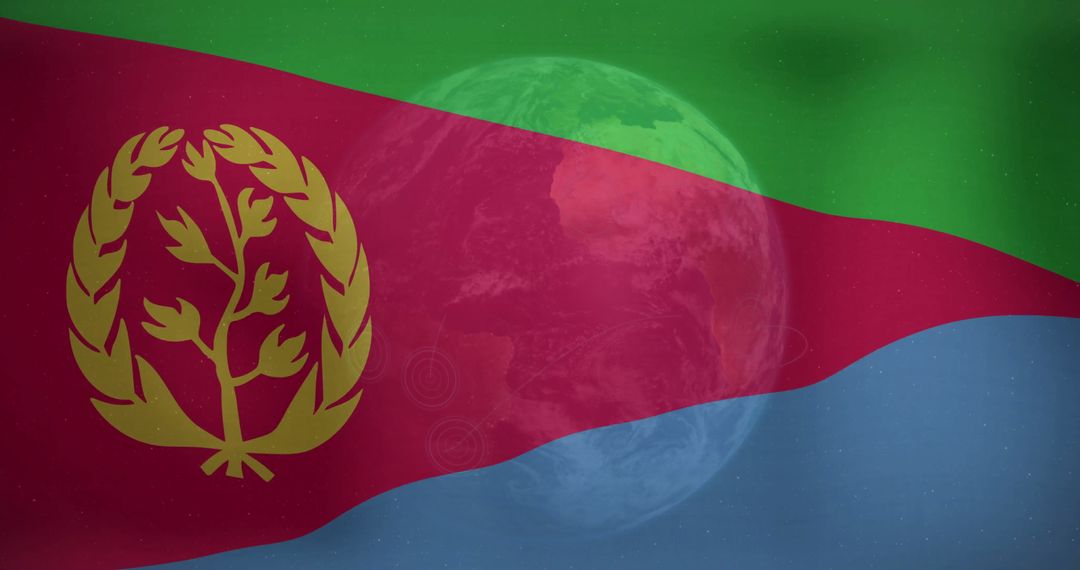 Eritrean Flag Over Earth Representing Global Unity