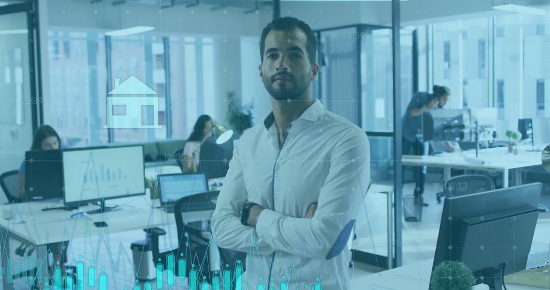 Confident Businessman Analyzing Digital Data in Modern Office