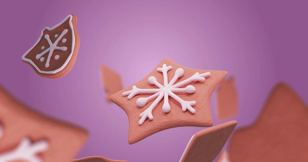 Festive Gingerbread with Snowflake Glazing on Purple Background
