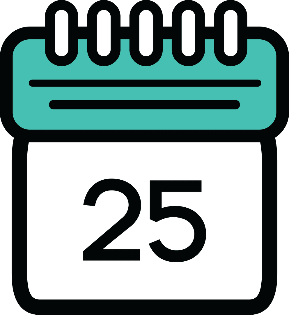 Transparent Digital Calendar Page with Number 25 Illustration